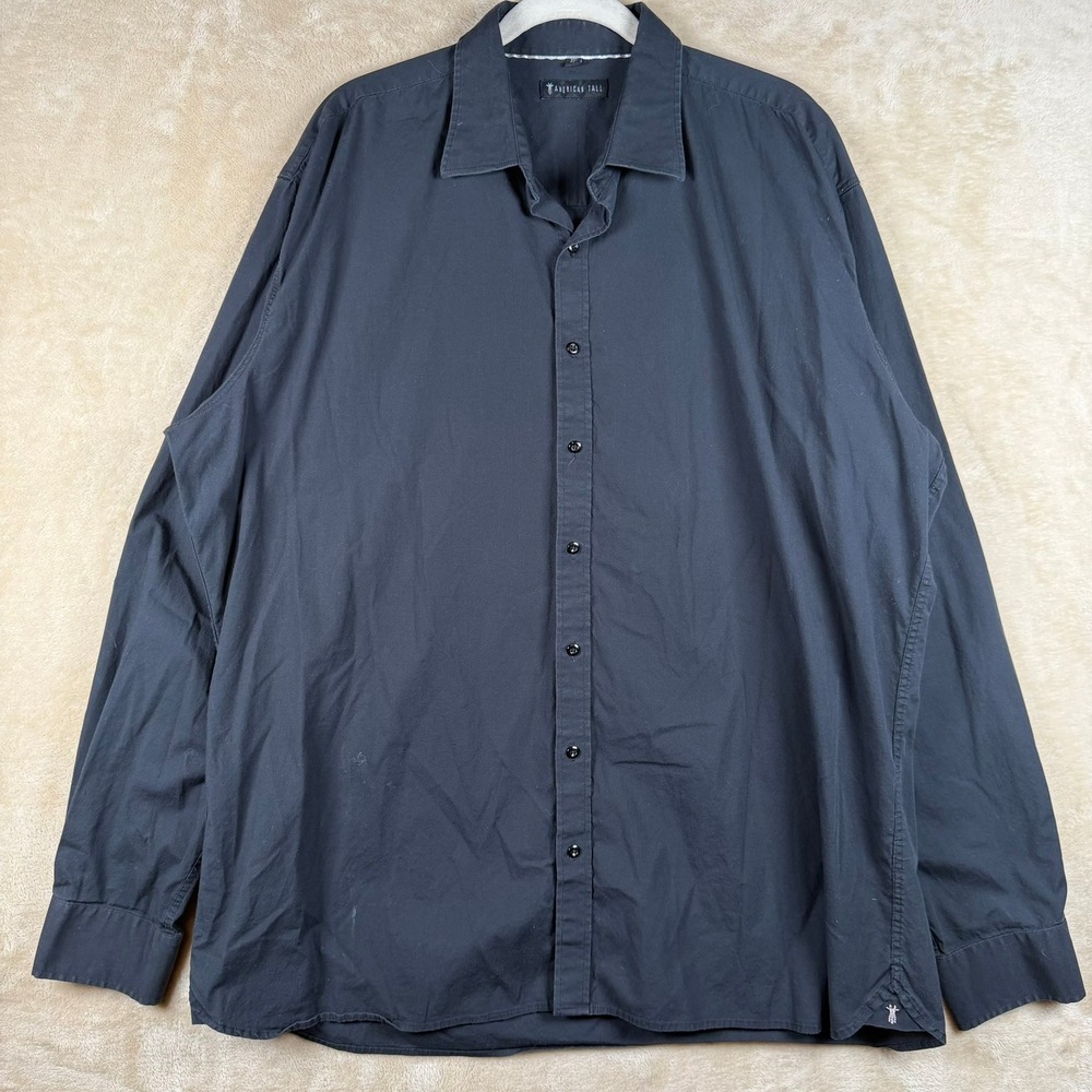 American Tall Mens 2XL Tall Black Button‎ Down Shirt Long Sleeve Business Casual
